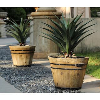 LuxenHome Rustic Fiberclay Barrel Planters (Set of 2) WH028