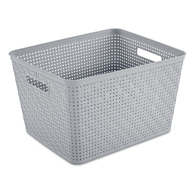 Sterilite 14 quot lx8 quot h Rectangular Weave Pattern Tall Basket W handles For Bathroom Laundry Room Pantry amp Closet Storage Organization Cement 24 Pack