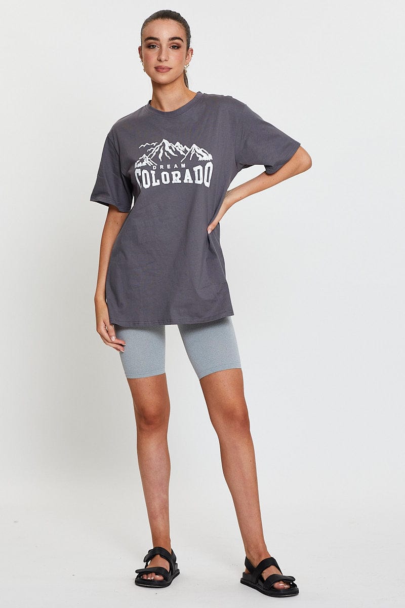 Grey Graphic T Shirt Short Sleeve