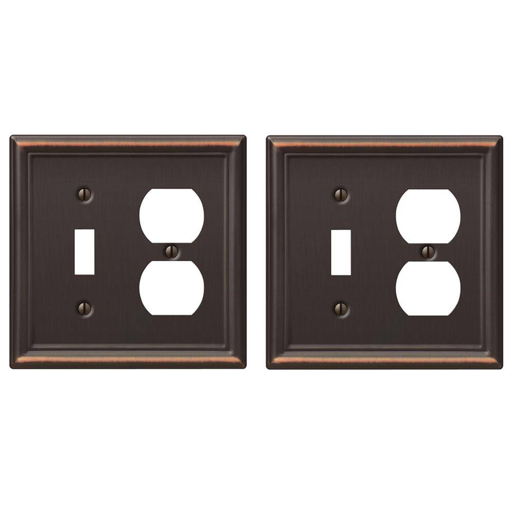 AMERELLE Ascher 2 Gang 1-Toggle and 1-Duplex Steel Wall Plate - Aged Bronze (2-Pack) 149TDDB-2