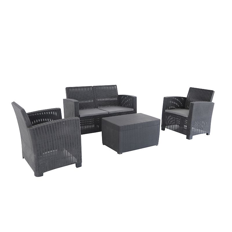 Dukap Alta All Weather Faux Rattan Loveseat， Chair and Coffee Table 4-piece Set