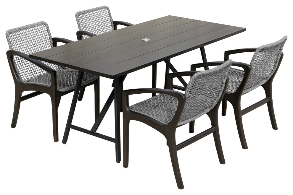 Koala and Brighton 5 Piece Outdoor Patio Dining Set  Dark Wood and Grey Rope   Beach Style   Outdoor Dining Sets   by Kolibri Decor  Houzz