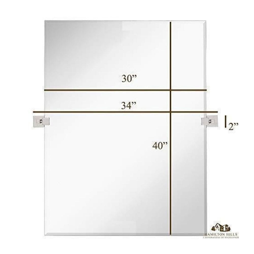 Large Squared Modern Pivot Rectangle Mirror with Polished Chrome Wall Anchors 30