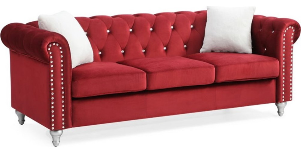 Maklaine Contemporary styled Soft Velvet Sofa in Burgundy Finish   Eclectic   Sofas   by Homesquare  Houzz