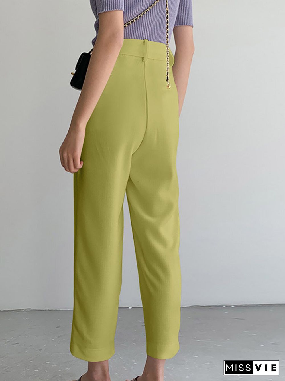 Solid Pocket Straight Leg Crop Pants For Women