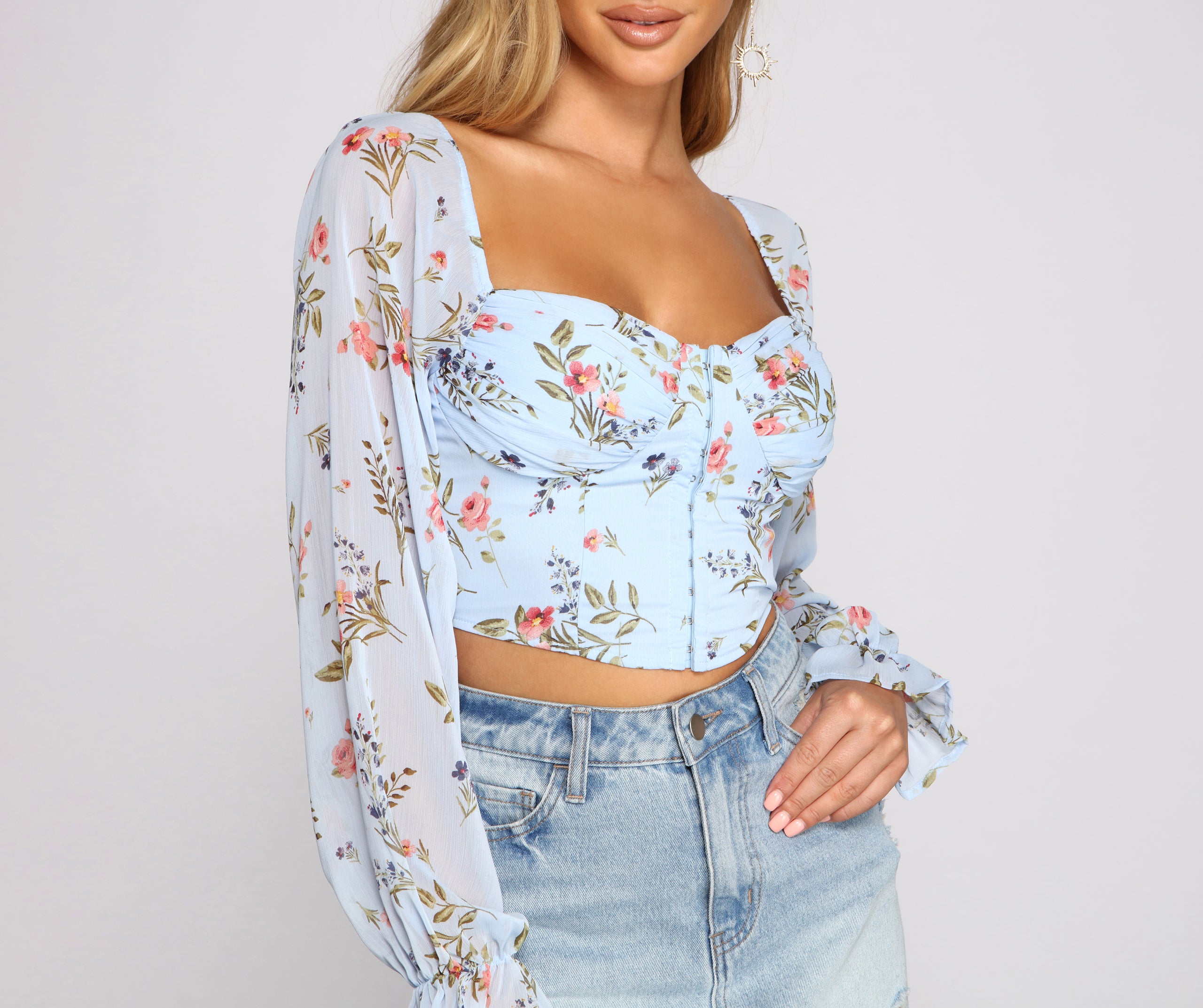 Lookin' Fresh In Floral Chiffon Crop Top