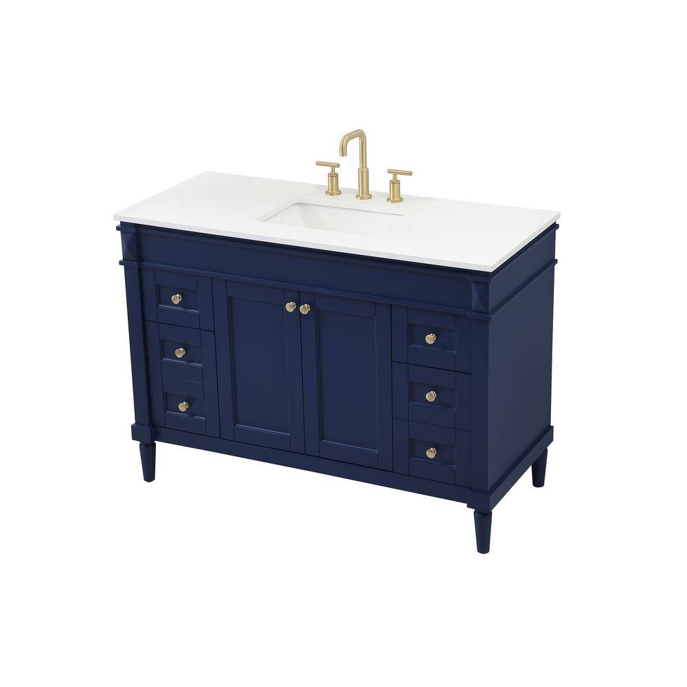 Simply Living 48 in. W x 21 in. D x 35 in. H Bath Vanity in Blue with Ivory White Quartz Top SL95544BL