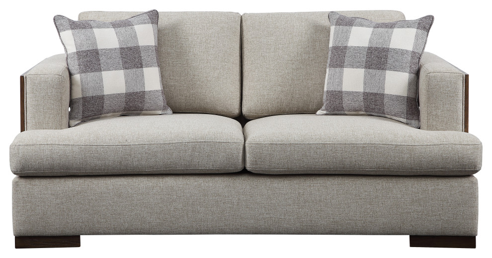 Fabric Upholstered Loveseat With Track Armrests And Block Legs  Gray   Transitional   Loveseats   by VirVentures  Houzz