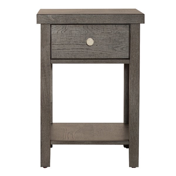 Modern Farmhouse Dusty Charcoal Distressed Drawer Chair Side Table