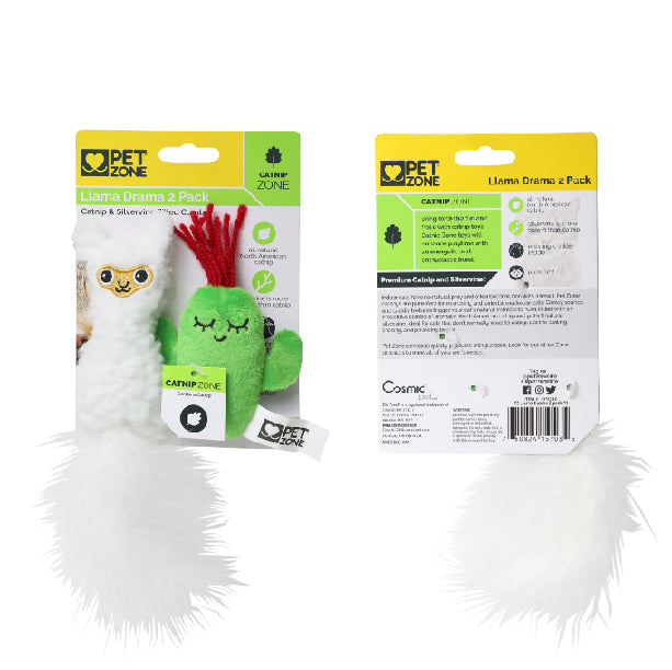 Pet Zone Llama Drama Plush Catnip Filled Cat Toys for Cats and Kittens， 2 Pack