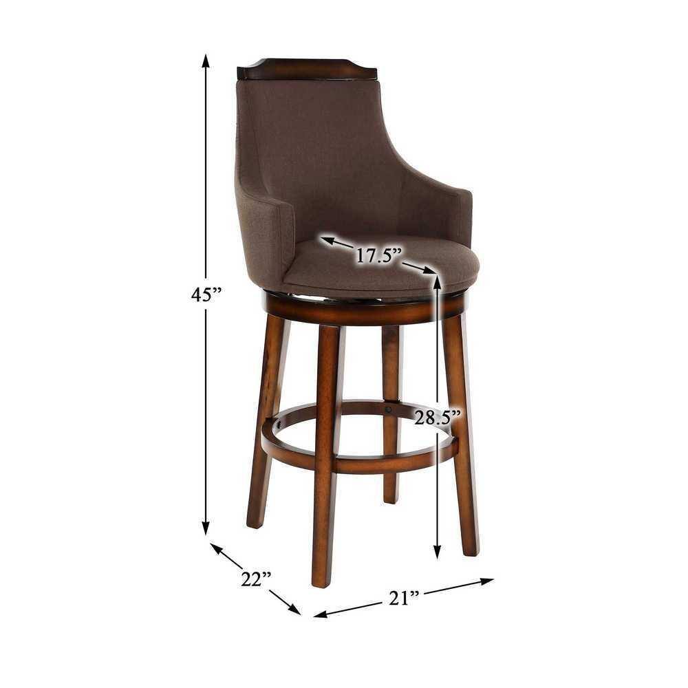 EVERGLADE HOME Toulon 45 in. Burnished Oak Full Back Wood Frame Swivel Pub Height Bar Stool with Fabric Seat (Set of 2) LX-5447-29FAS