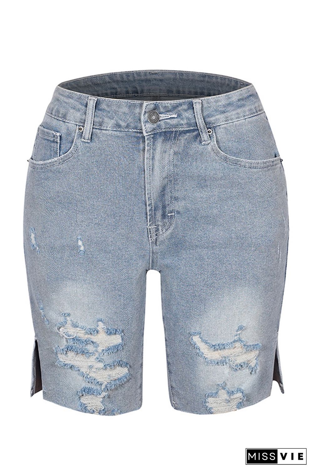 DIstressed High Waist Ripped Denim Shorts