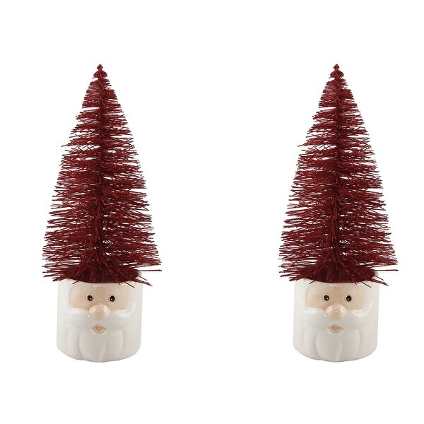 Set of 2 Mini 11 H Christmas Trees in Ceramic Santa