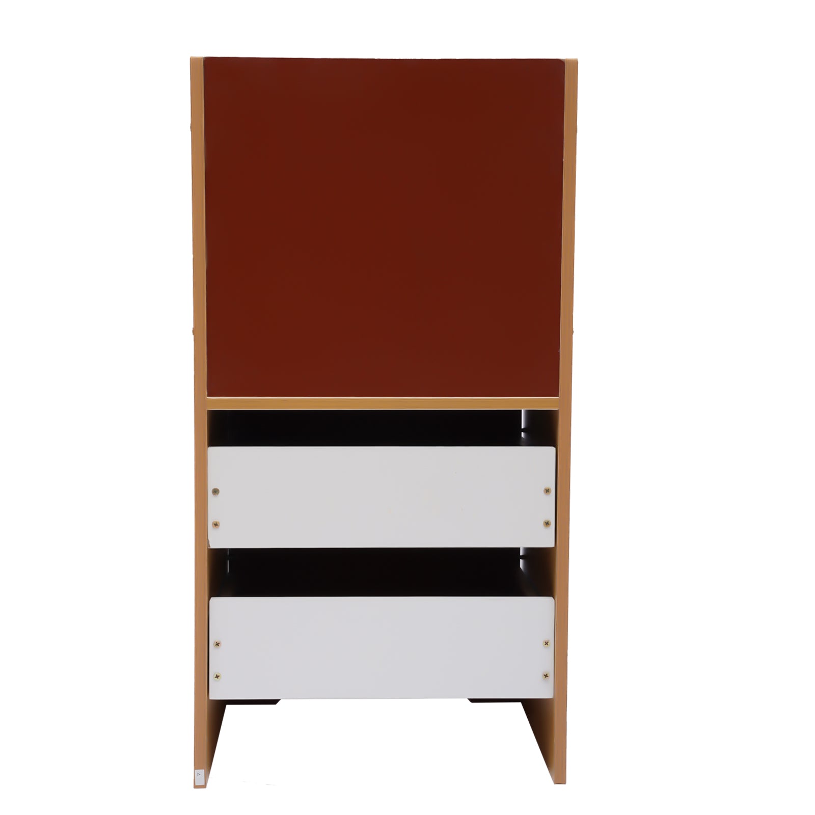 Oukaning  Modern Wood Nightstand Side Furniture with 2 Drawers and Storage Shelves Wood Color