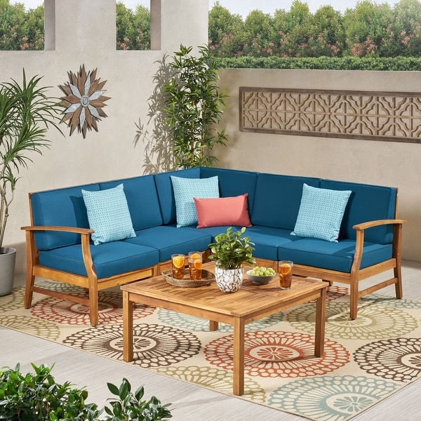 Perla Acacia Outdoor 5seat Sectional Set by Christopher Knight Home