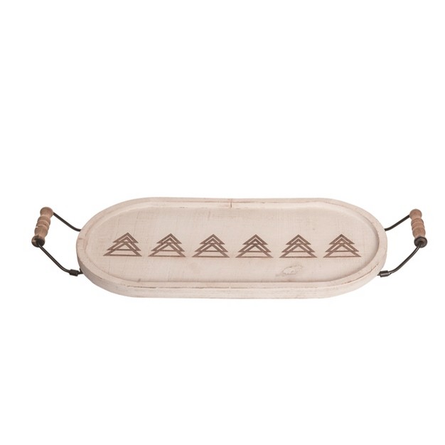 Transpac Wood 20 13 In White Christmas Long Debossed Tree Tray With Handles