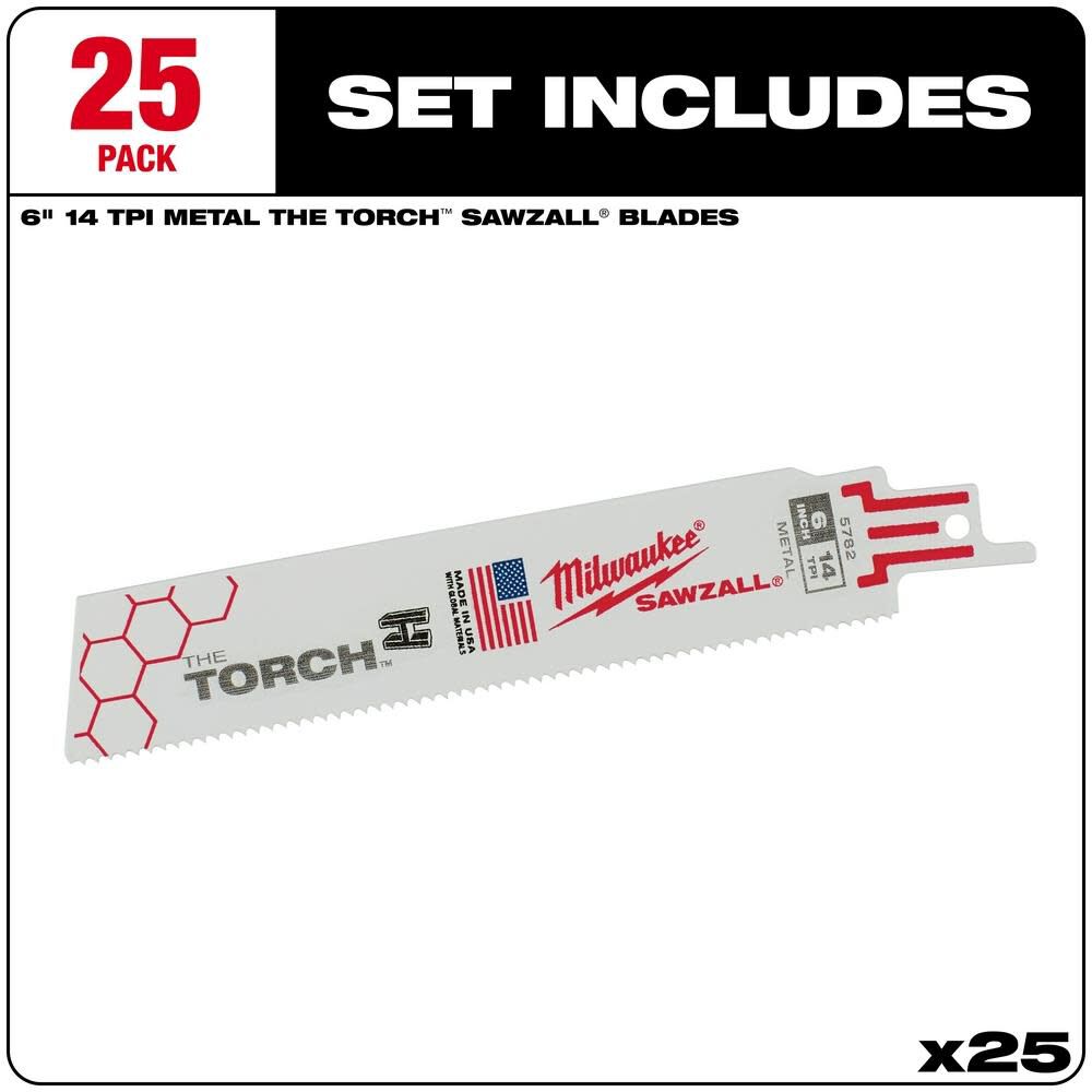 MW 6 in. 14 TPI THE TORCH SAWZALL Blade 25PK 48-00-8782 from MW