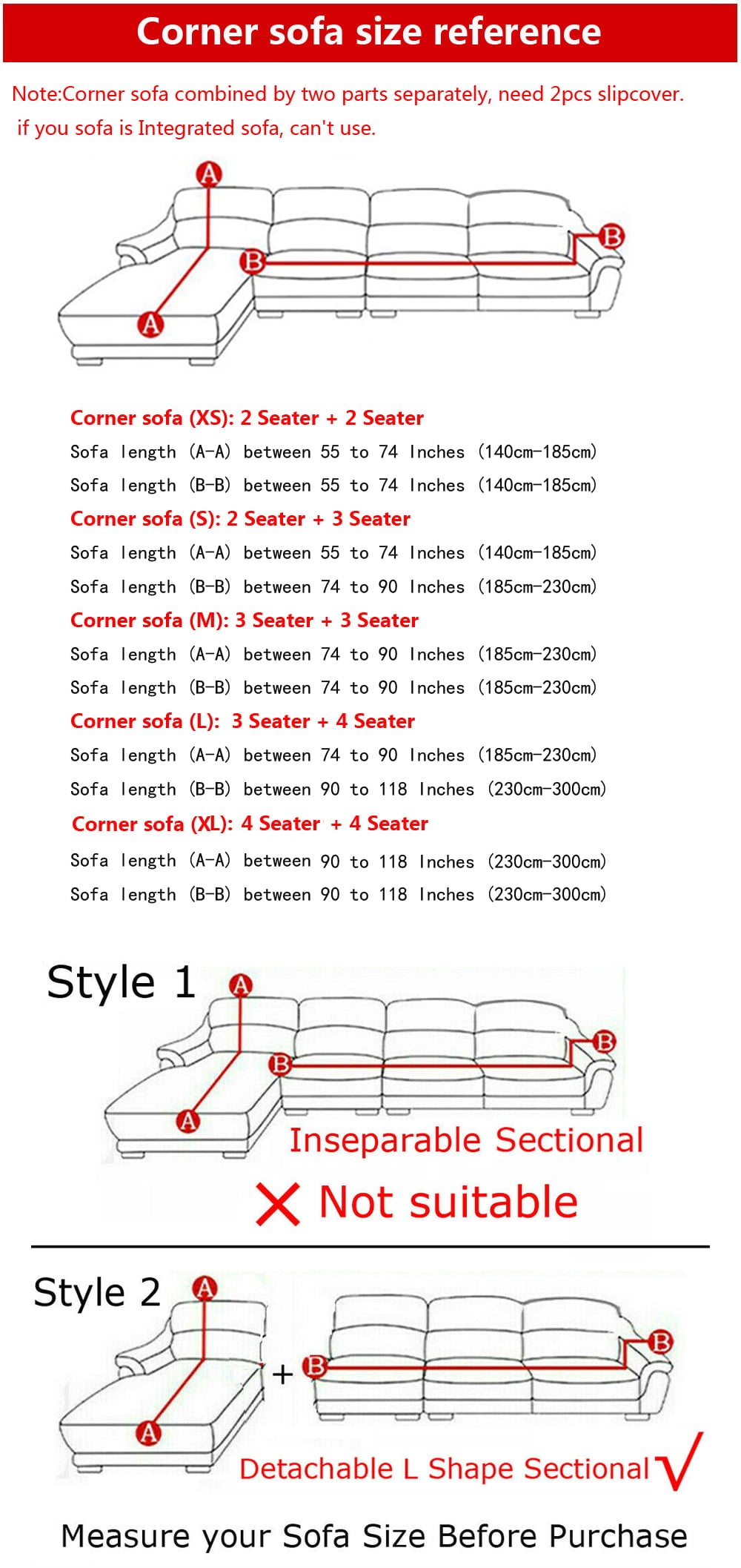 Stretch 2 Pieces L-Shaped Sofa Covers Anti-Slip Sectional Sofa Slipcovers Corner Sofa Cover Couch Protector with 2pcs Pillowcase Pure Color