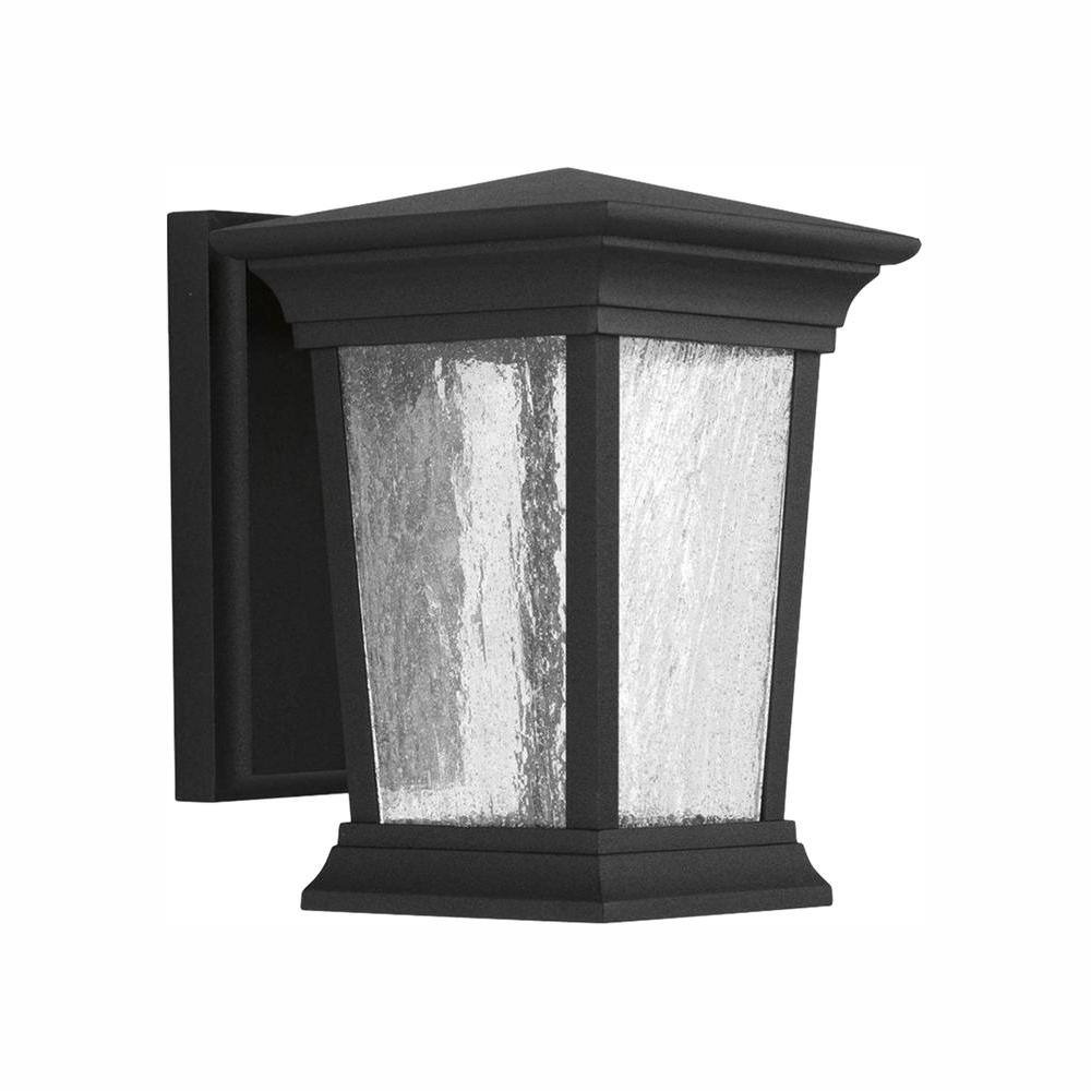 Progress Lighting Arrive LED Collection Textured Black Clear Seeded Glass Modern Outdoor Small Wall Lantern Light P6067-3130K9