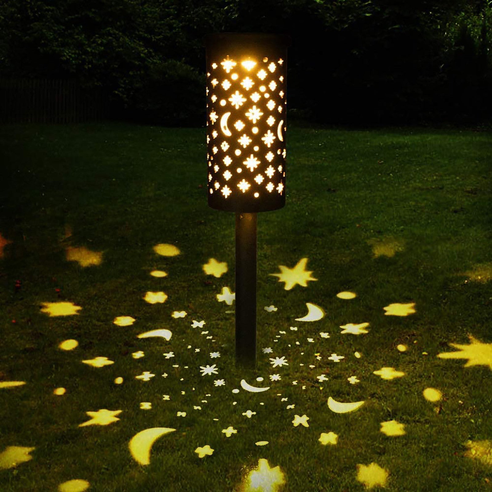 Mnycxen Wrought Iron Hollow Lawn Lamp， Star And Moon Lamp， Outdoor Garden Lamp，Solar