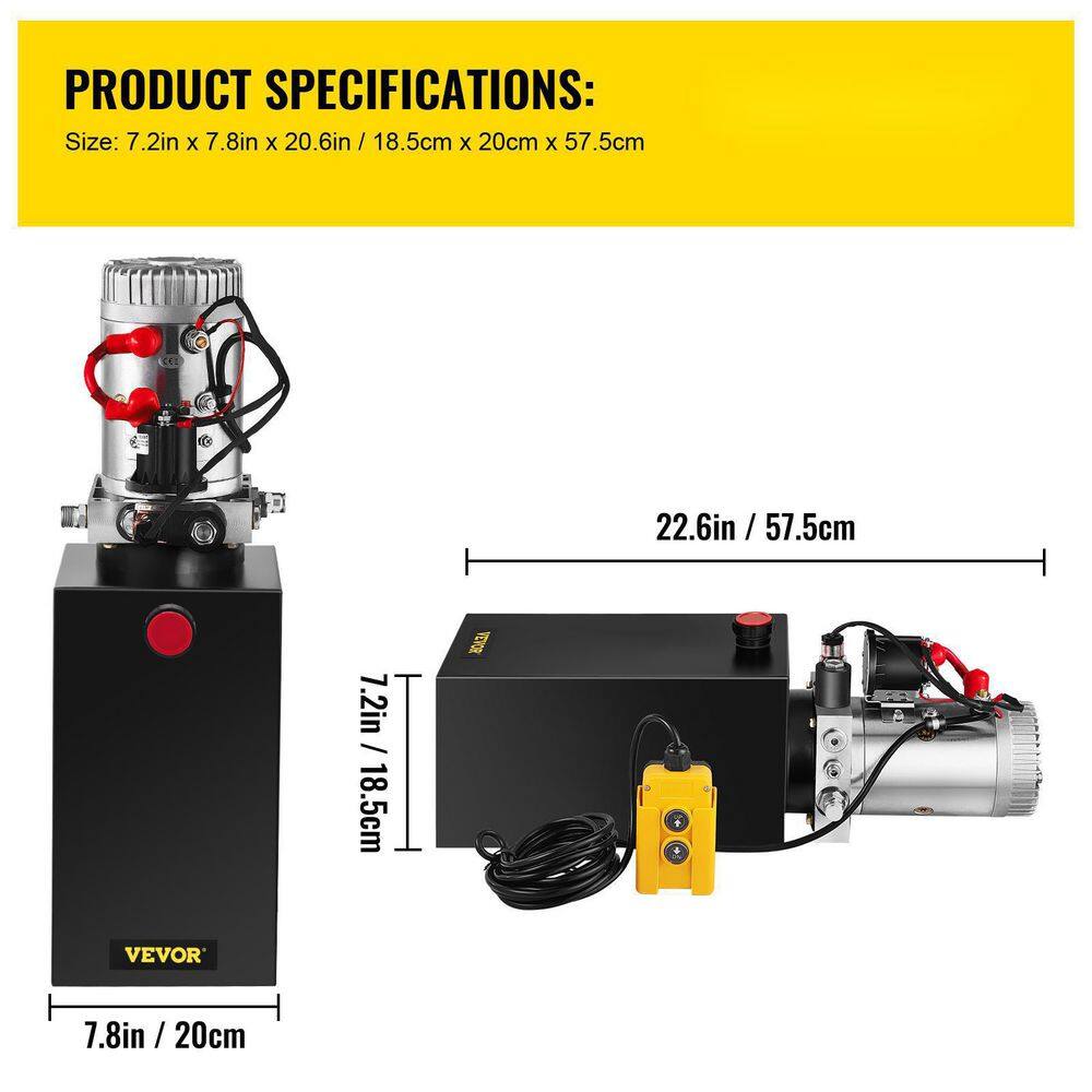 VEVOR 12-Volt DC 10 qt. Hydraulic Pump Hydraulic Power Unit Single Acting 3200 PSI Hydraulic Pump Hydraulic Pump 10LCZYYBTXDZY0001V0