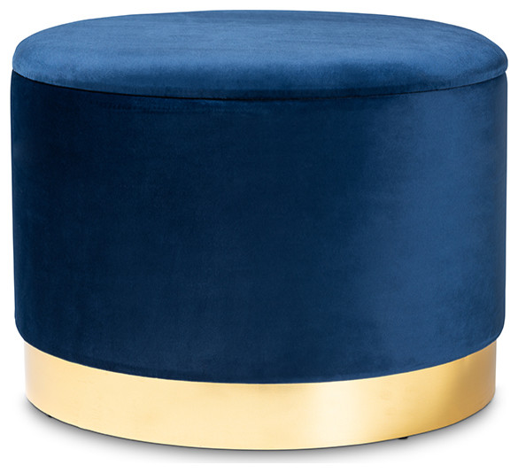 Marisa Glam and Luxe Navy Blue Velvet Fabric Upholstered Gold Storage Ottoman   Modern   Footstools And Ottomans   by Fratantoni Lifestyles  Houzz