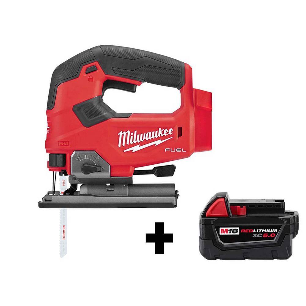 MW M18 FUEL 18-Volt Lithium-Ion Brushless Cordless Jig Saw with M18 5.0 Ah Battery 2737-20-48-11-1850