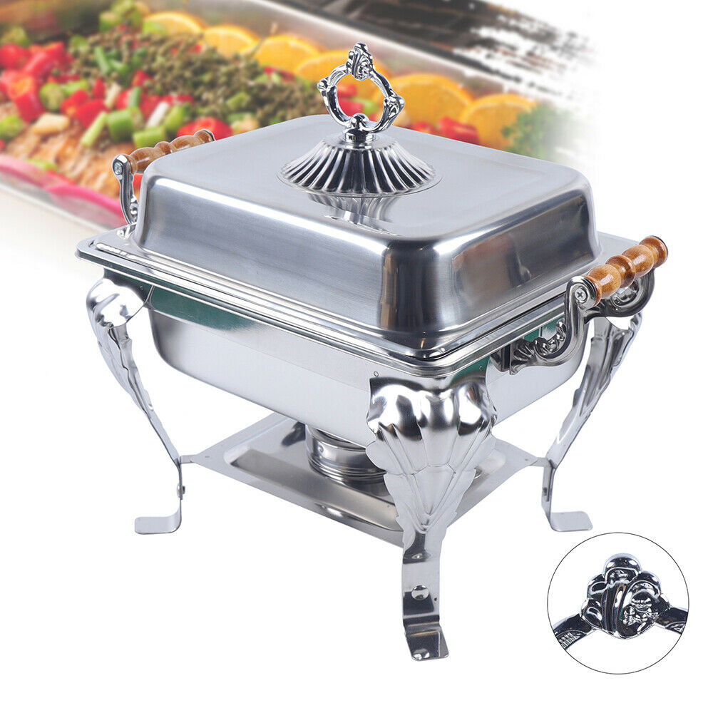 OUKANING Chafing Dish Half Size Food Warmer Stainless Steel Container with Wooden Handle