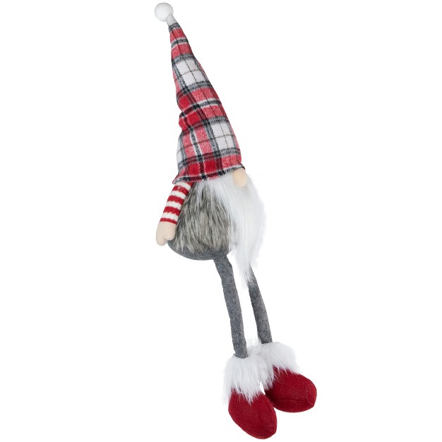 Red Gray And White Plaid Sitting Gnome Christmas Decoration