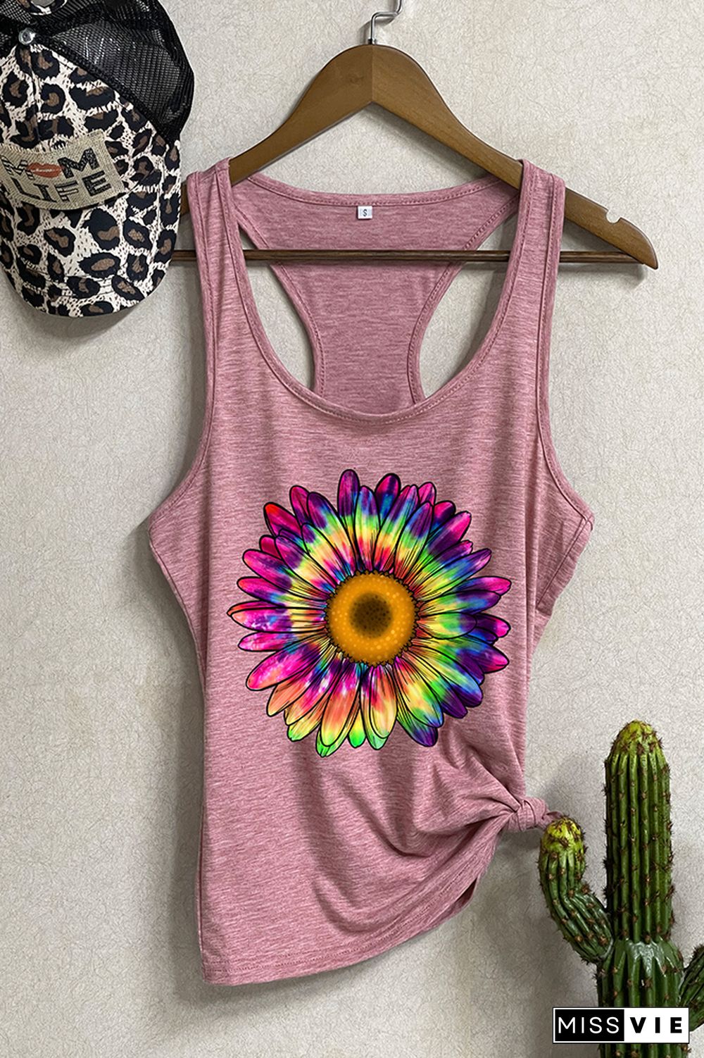 Tie Dye Sunflower Sleeveless Tank Top Wholesale