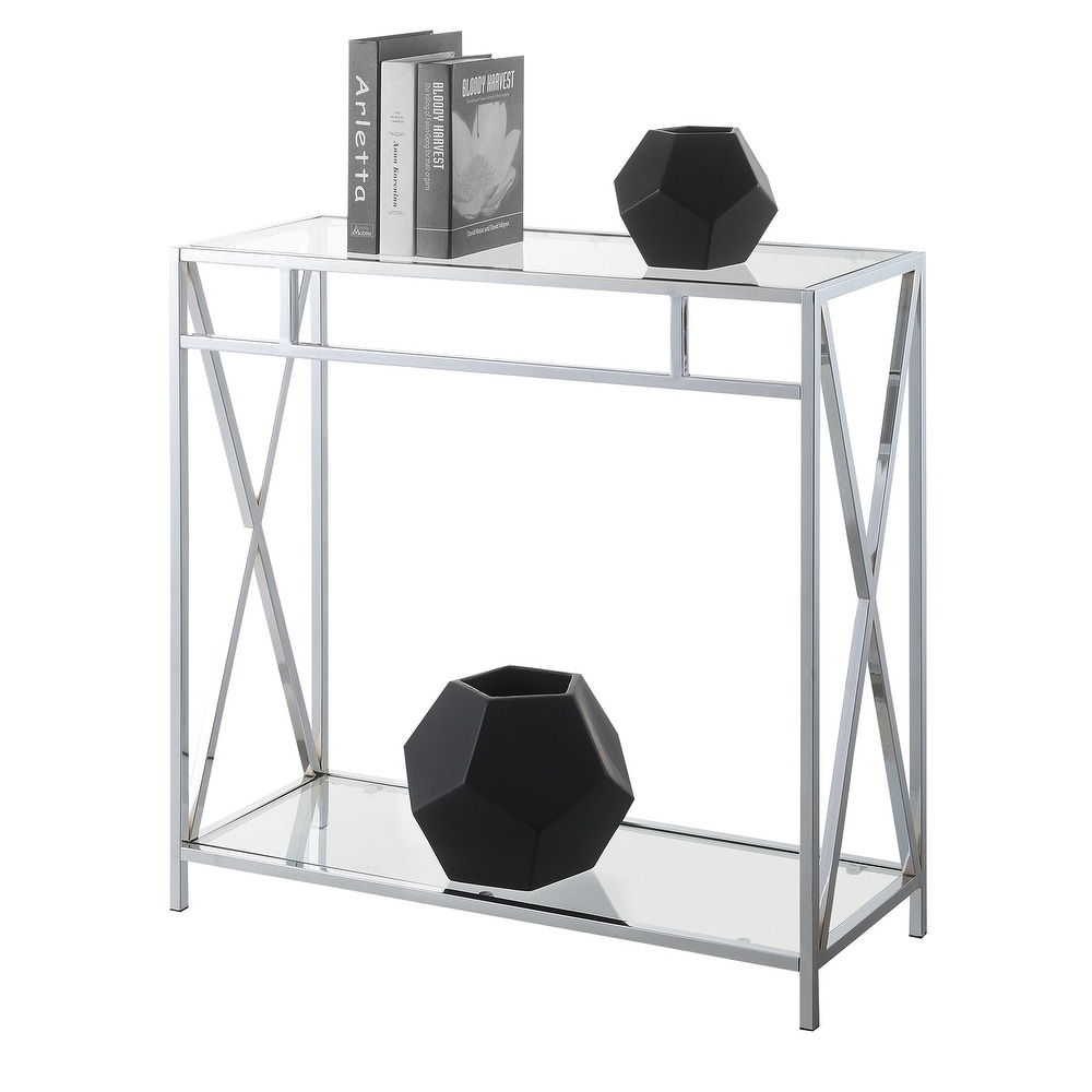 Convenience Concepts Oxford Chrome Glass Hall Table with Shelf