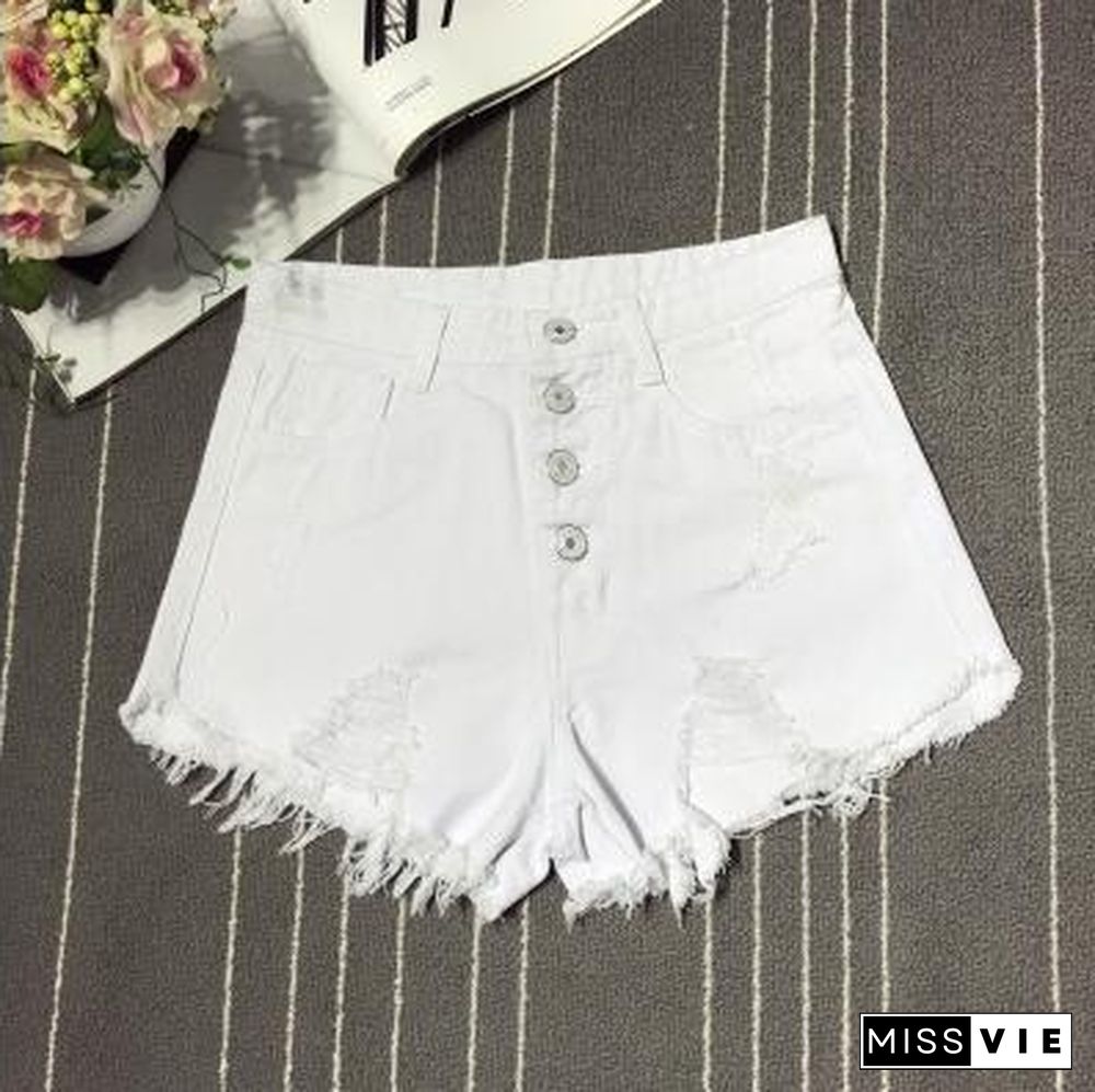 Women's Casual Summer Cool Women Denim Shorts High Waists Fur-Lined Leg-Openings Plus Size Short Jeans