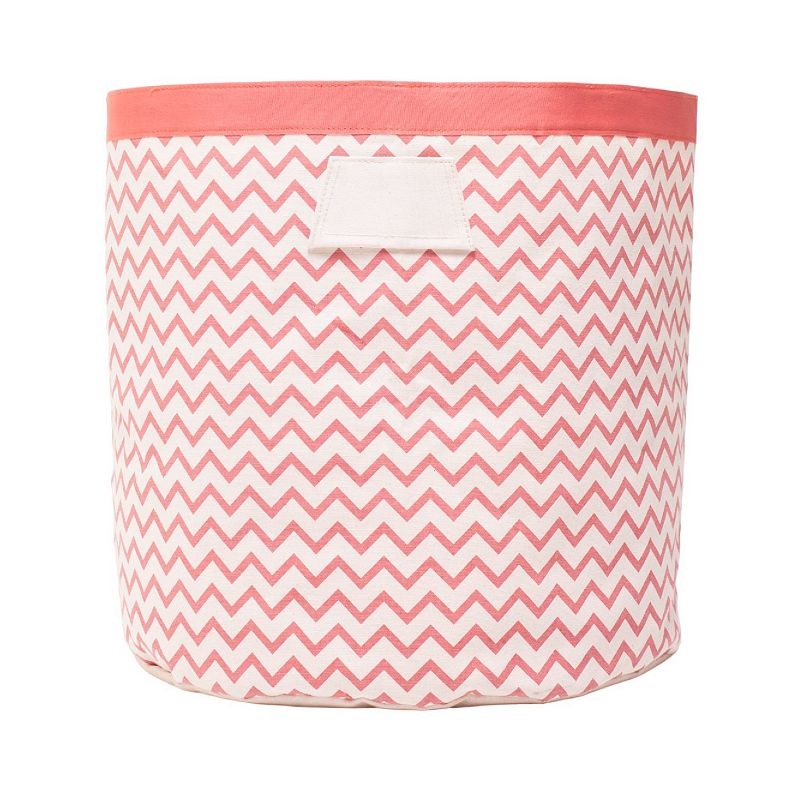 Cylindrical Cotton Canvas Storage Bin ZigZag Red