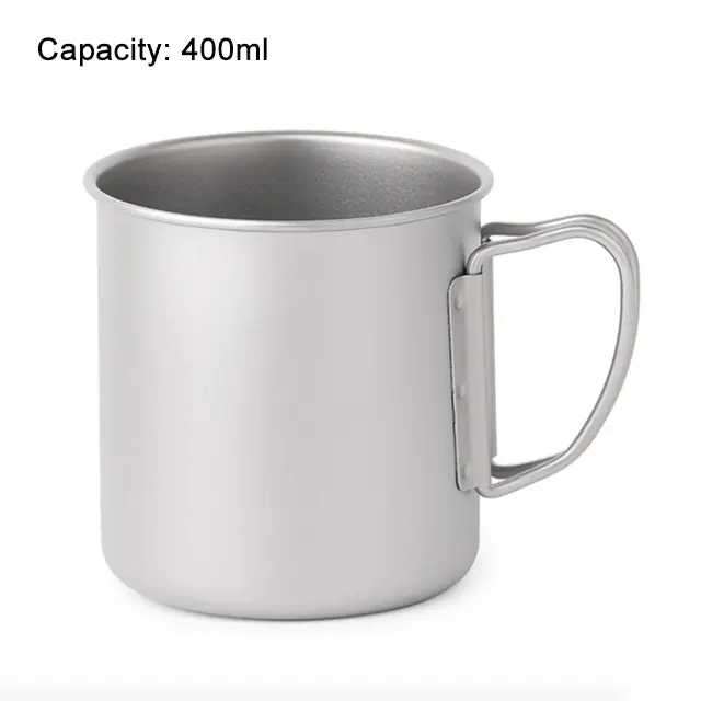 Ultra light 400ml Healthy Titanium Coffee Cup Folding Handle camping Portable Titanium Cup