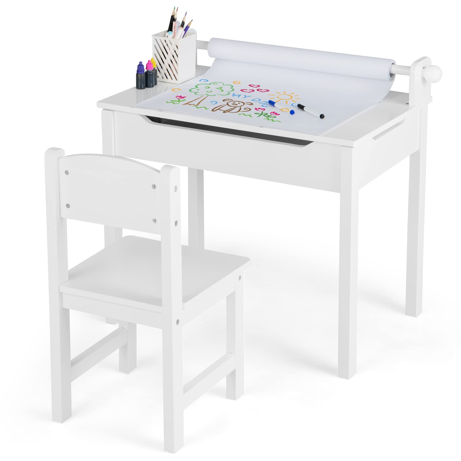 Costzon Kids Table and Chair Set, Flip Top Kids Art Craft Table w/Chair for Playroom Kindergarten