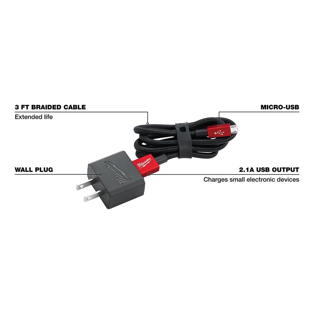 3ft Micro-USB Cable and 2.1A Wall Charger ;