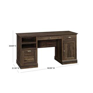 SAUDER 59 in. Rectangular Iron Oak 3 Drawer Executive Desk with File Storage 422706