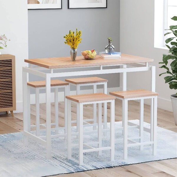 4 - Person Counter Height Dining Set with Wooden Panel and Metal Frame