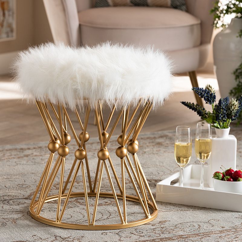 Baxton Studio Leonie Faux Fur Ottoman