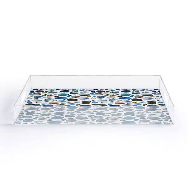 Ninola Design Watercolor Stains Blue Gold Acrylic Tray Deny Designs