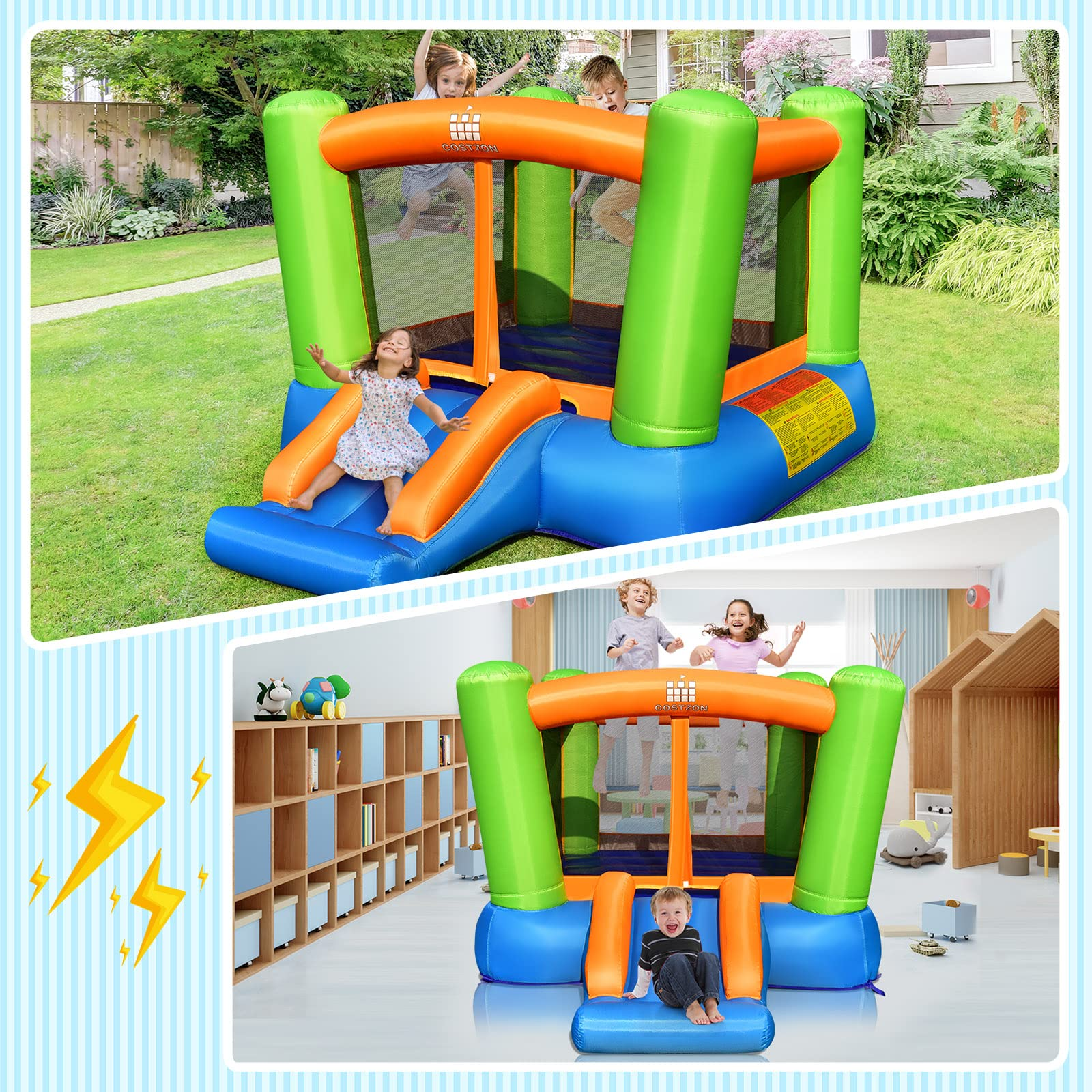 Costzon Inflatable Bounce House, Kids Jumping Castle with Slide