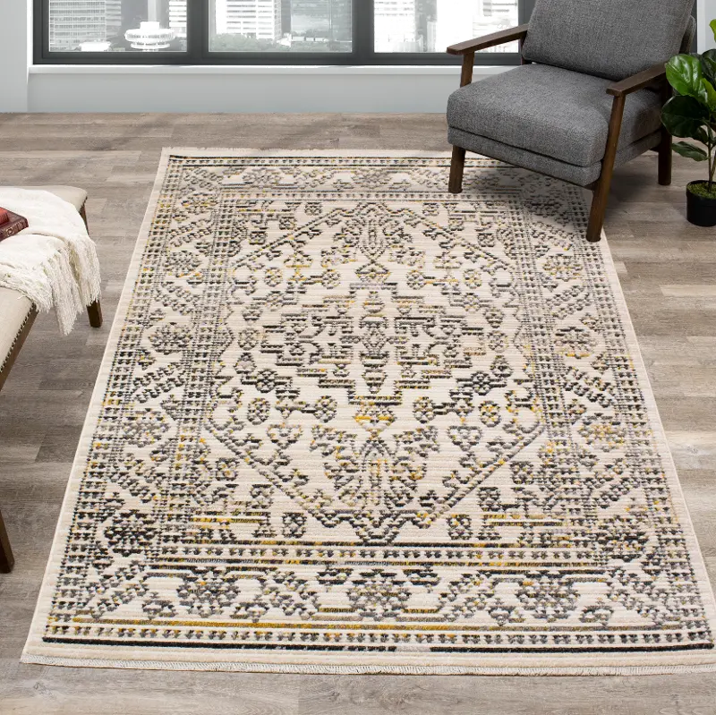 Calabar 5 x 8 Cream Gray Area Rug