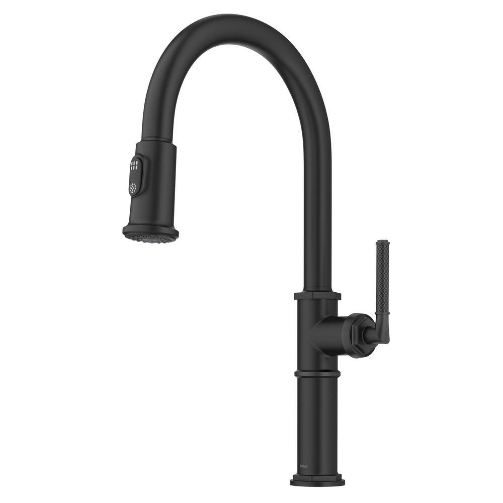 KRAUS Sellette Traditional Industrial Pull-Down Single Handle Kitchen Faucet in Matte Black KPF-4100MB