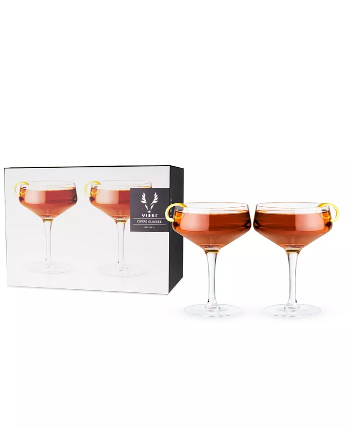 Viski Raye Angled Crystal Coupe Glasses Set of 2 7 Oz