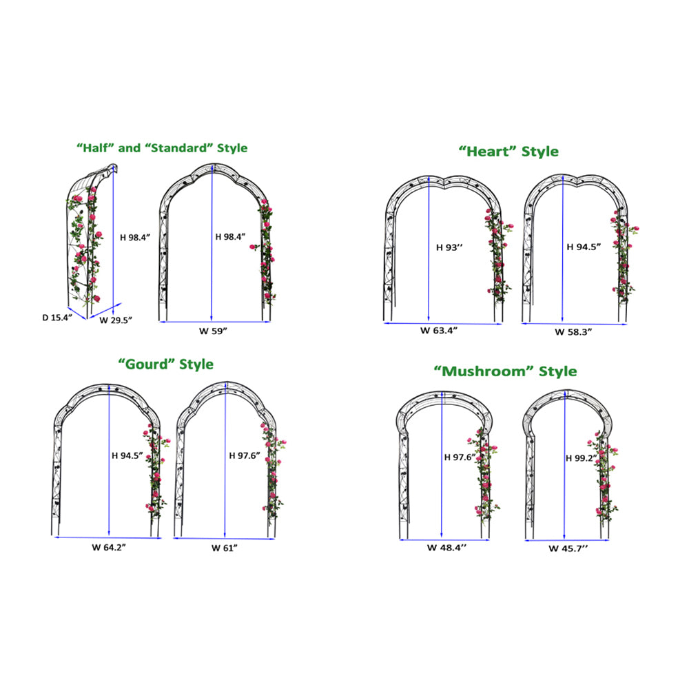 Garden Arch Metal Arbor Trellis Climbing Plants Support Arch, Assemble Freely with 8 Styles