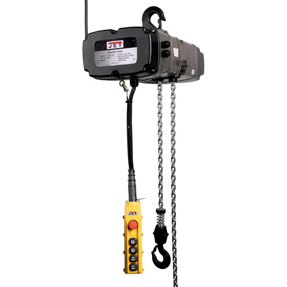 Jet 5-Ton 2 Speed Electric Hoist 3-Phase 10 ft. Lift with Electric 2 Speed Trolley 3PH and 4 Button Wired Pendant 144013K