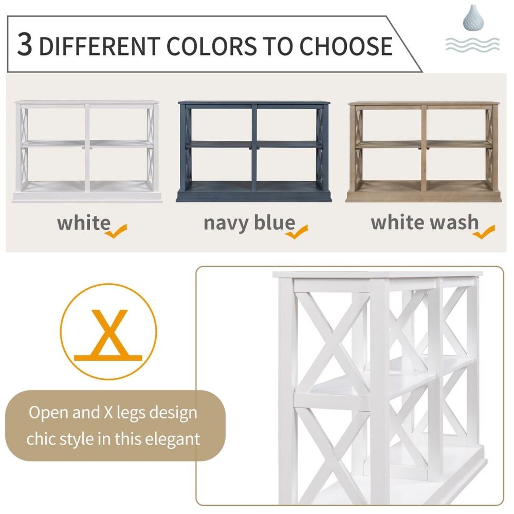 Console Table with 3 Tier Open Storage Spaces for Living Room