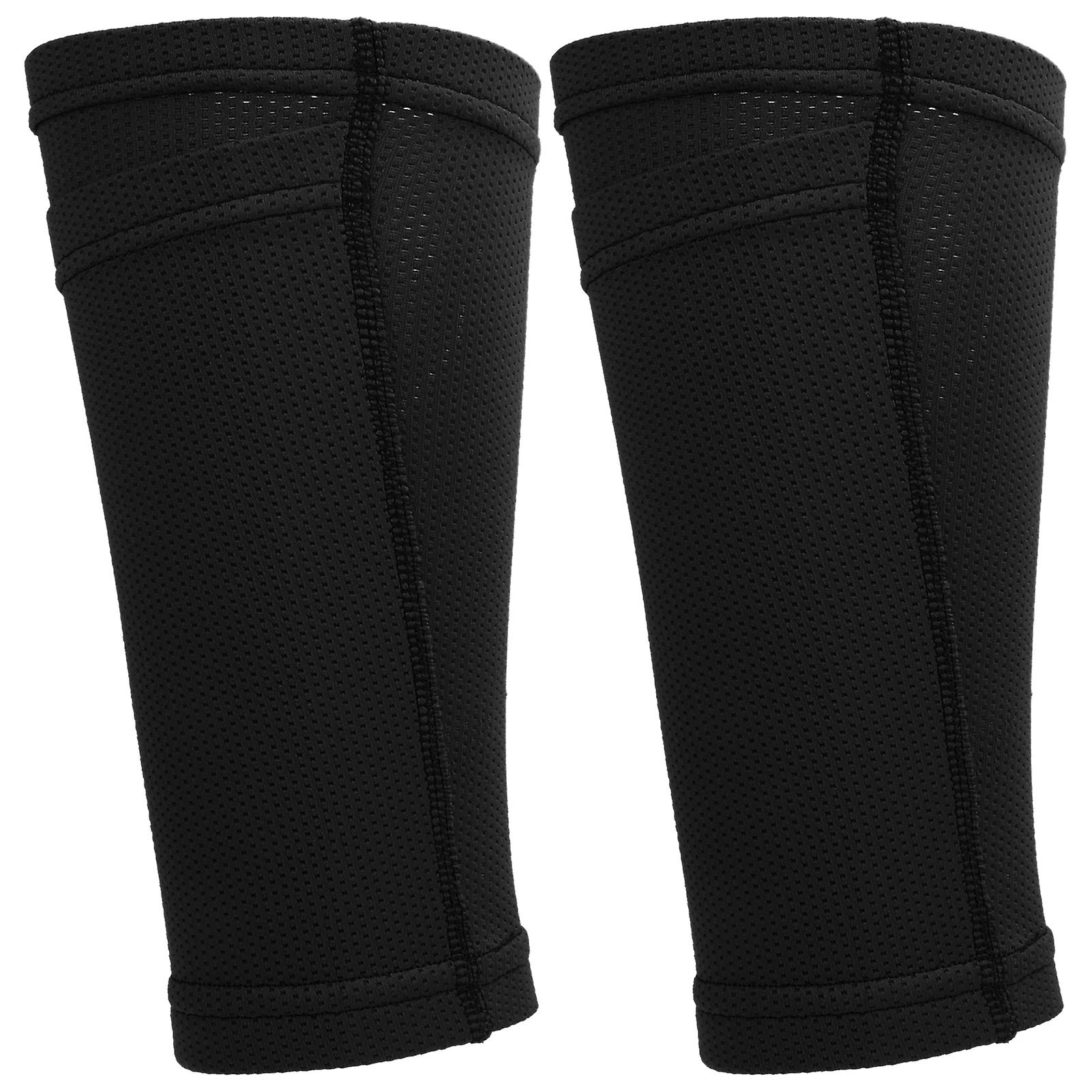 1 Pair Soccer Shin Guard Socks Double Layer Shin Pad Sleeves For Football Training  Blackadult / L