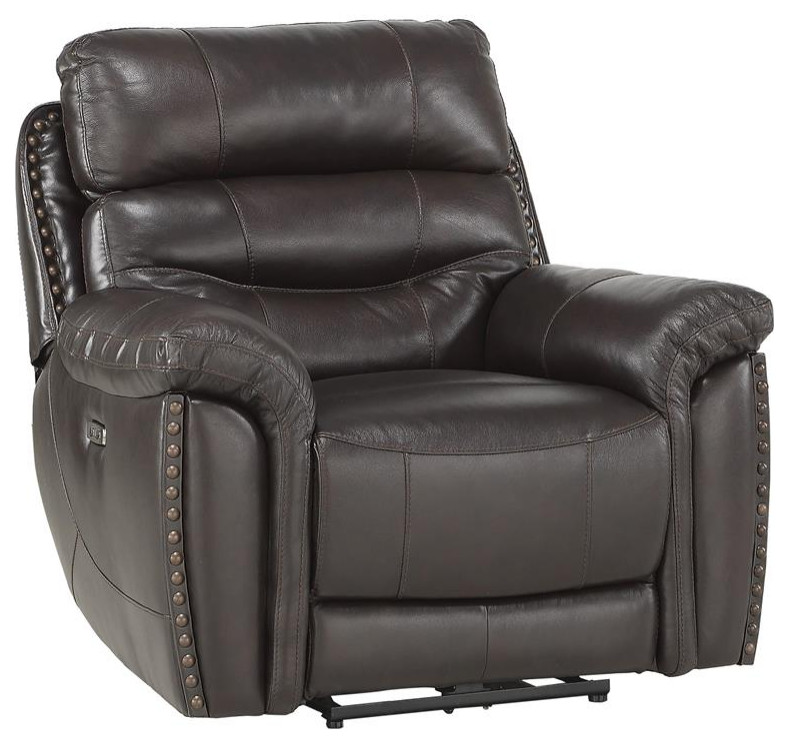 Lexicon Lance Italian Top Grain Leather Power Reclining Chair in Brown   Transitional   Recliner Chairs   by Homesquare  Houzz