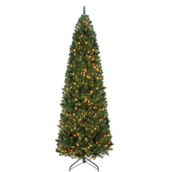 7.5ft Prelit Kingswood Fir Pencil Artificial Hinged Christmas Tree Skinny Corner Xmas Tree with 350 Incandescent White Lights